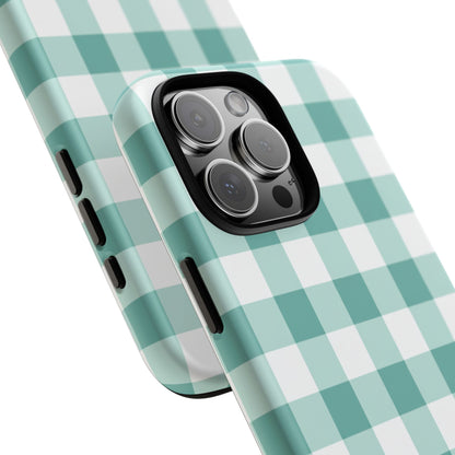 Mint Green Buffalo Check Tough Phone Case — Durable Plaid Protective Cover