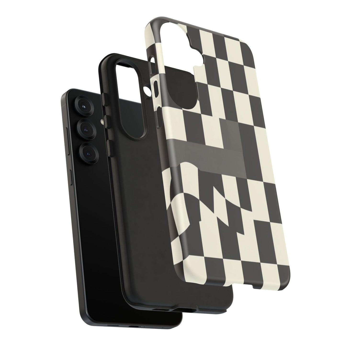 Checkerboard Wave Phone Case — Black & Cream Graphic Tough Case