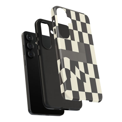 Checkerboard Wave Phone Case — Black & Cream Graphic Tough Case