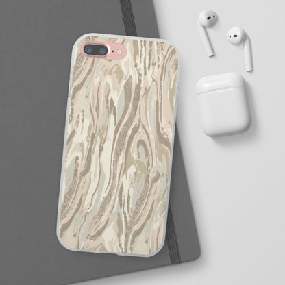 Neutral Marble Swirl Flexi Phone Case — Beige Abstract Protective Cover