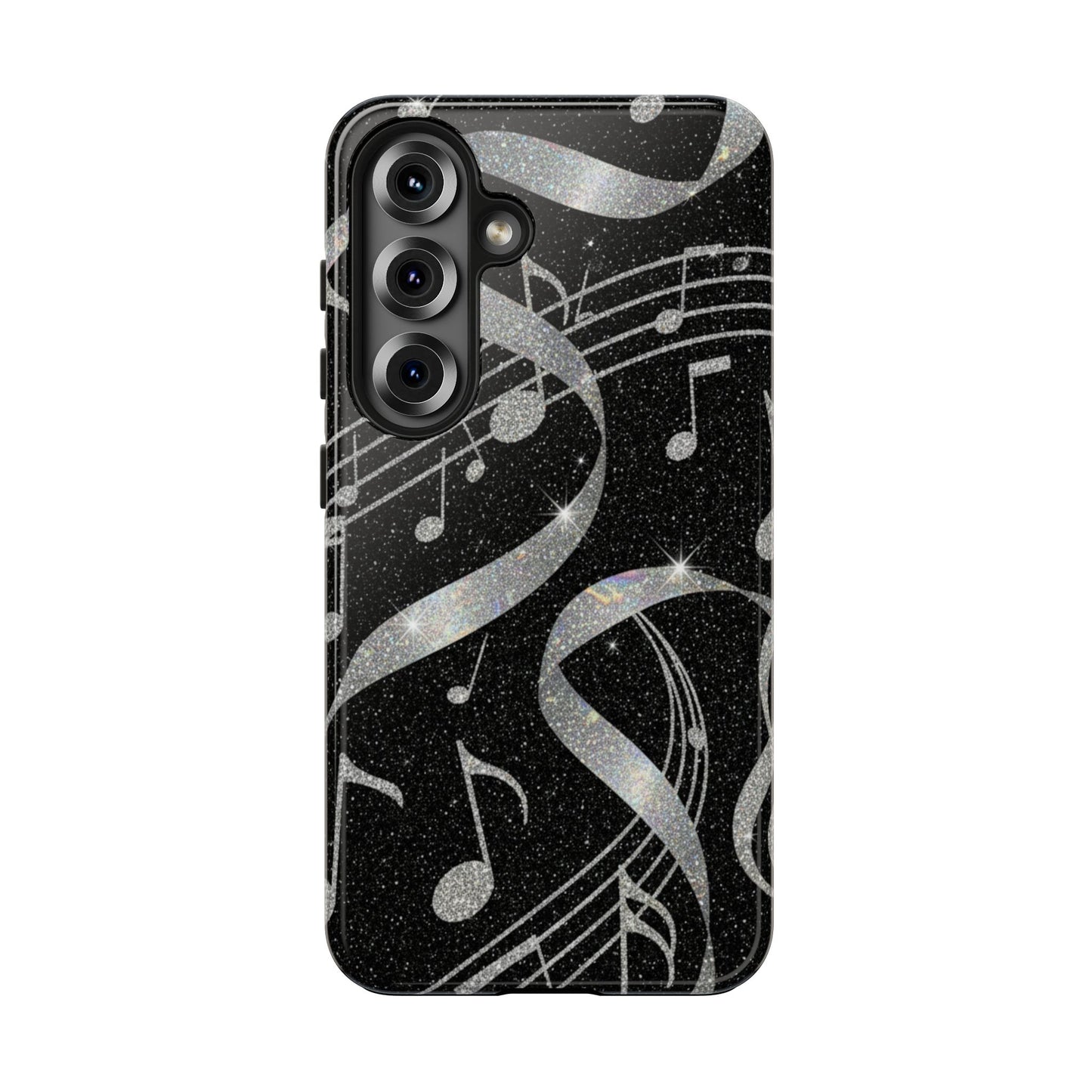 Musical Notes Tough Phone Case – Glitter Black Musician Phone Cover