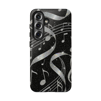 Musical Notes Tough Phone Case – Glitter Black Musician Phone Cover