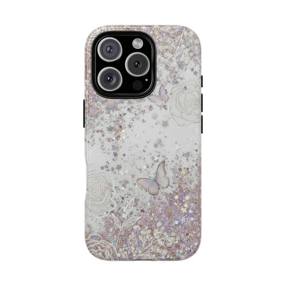 Butterfly Glitter Tough Phone Case — Floral Sparkle Protective Case