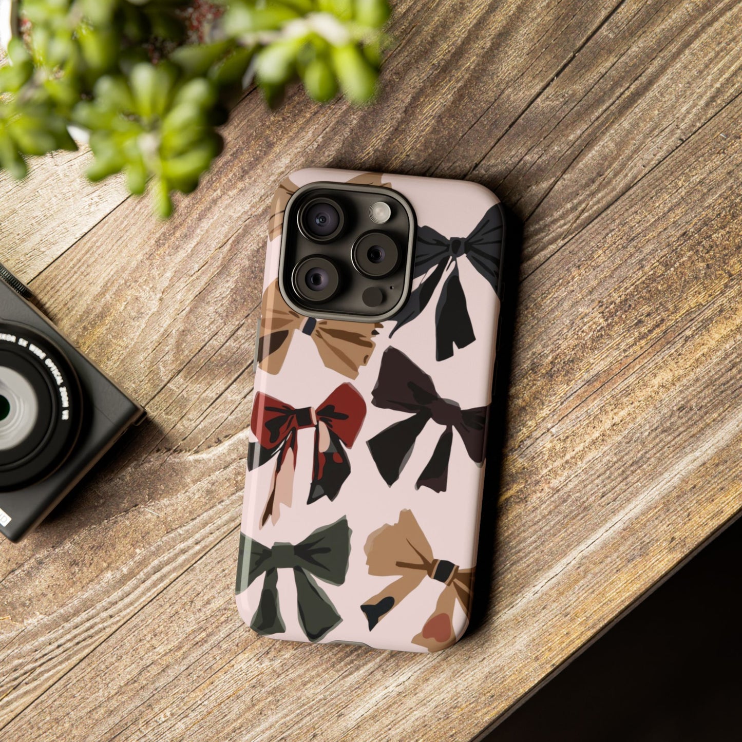 Bow Pattern Phone Case - Pink, Brown & Black Bows Protective Cover