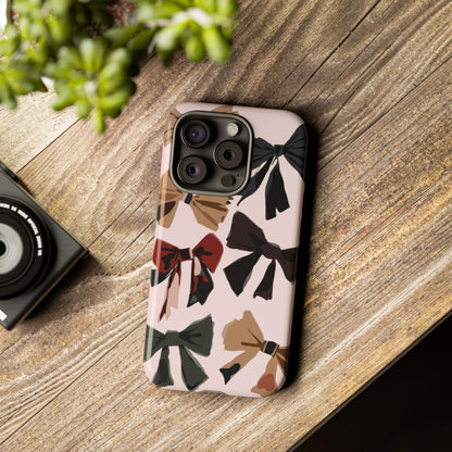 Bow Pattern Phone Case - Pink, Brown & Black Bows Protective Cover