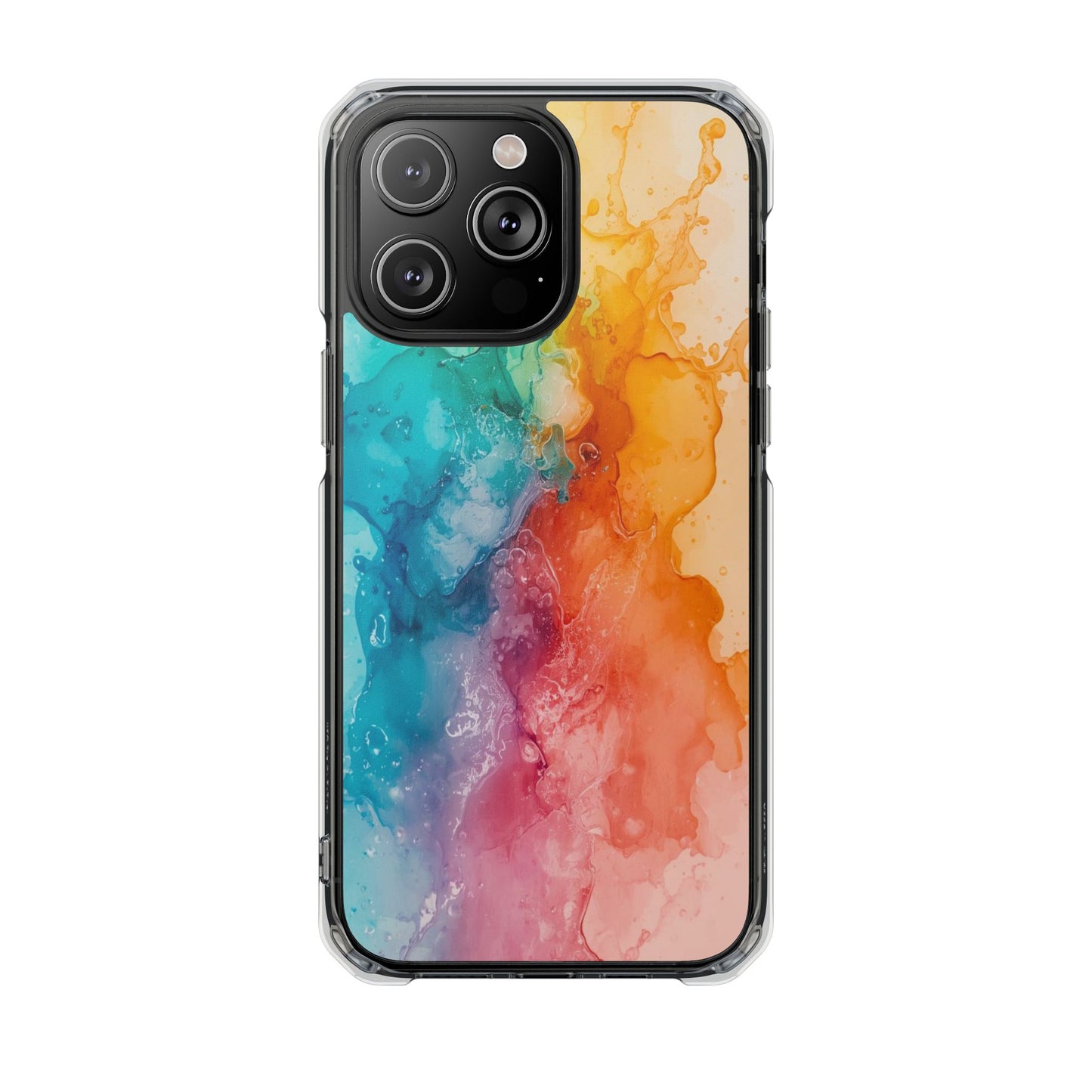 Clear Impact Phone Case — Rainbow Watercolor Splash Magnetic Compatible