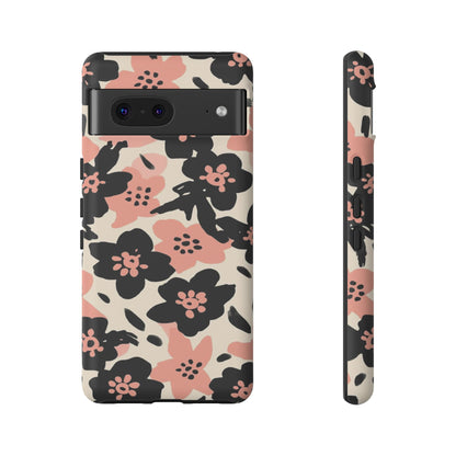 Floral Phone Case — Pink & Black Retro Blossom Protective Cover