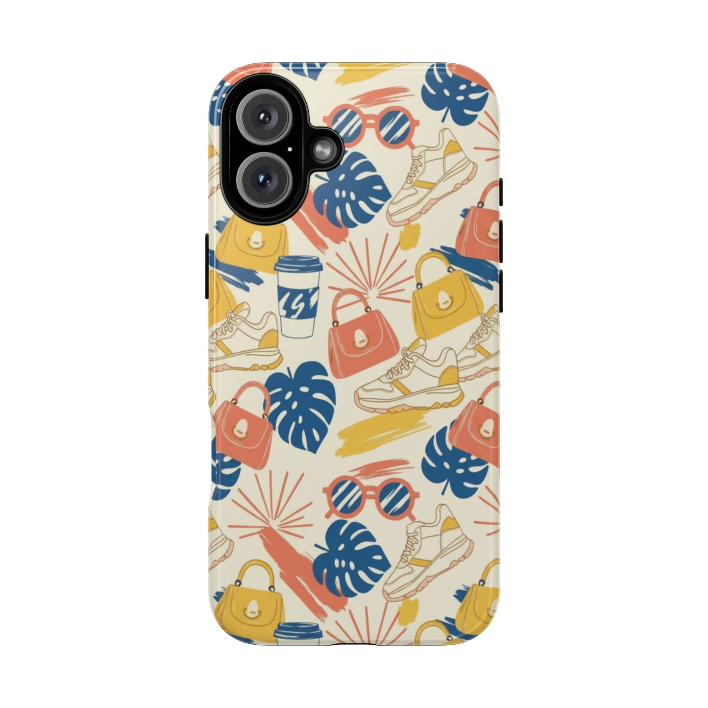Tough Cases: Retro Summer Pattern Phone Case – Sunglasses, Sneakers & Tropical Leaves