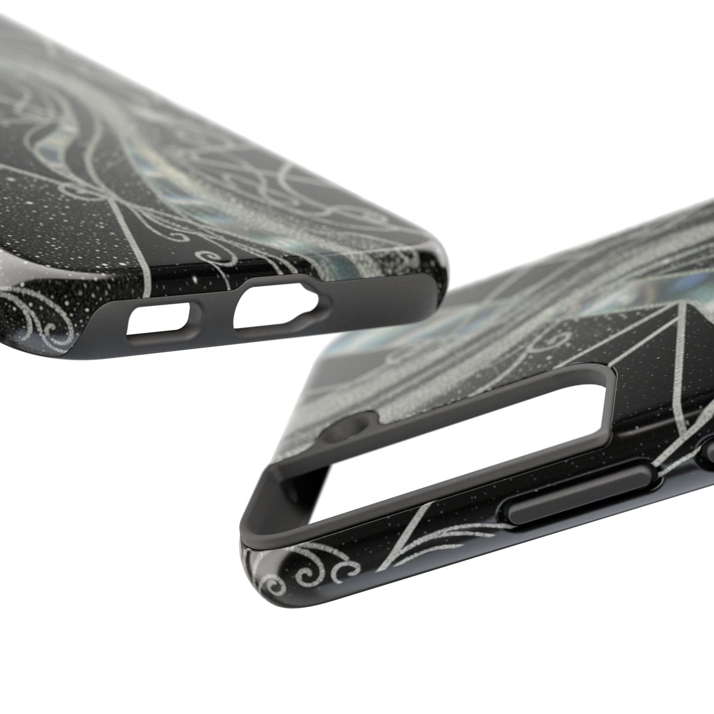 Geometry Tough Phone Case — Iridescent Ribbon on Black Celestial Background
