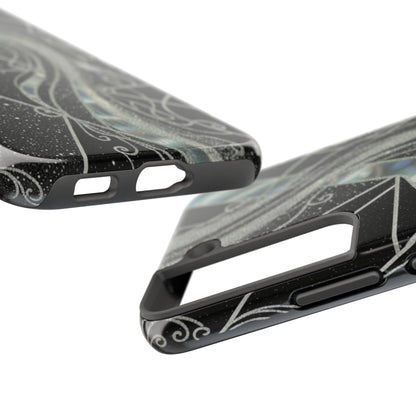Geometry Tough Phone Case — Iridescent Ribbon on Black Celestial Background
