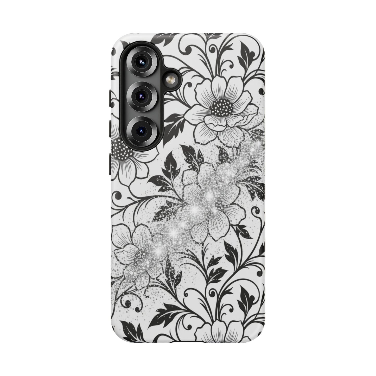 Floral Lace Phone Case — Black & White Vintage Flower Protective Case