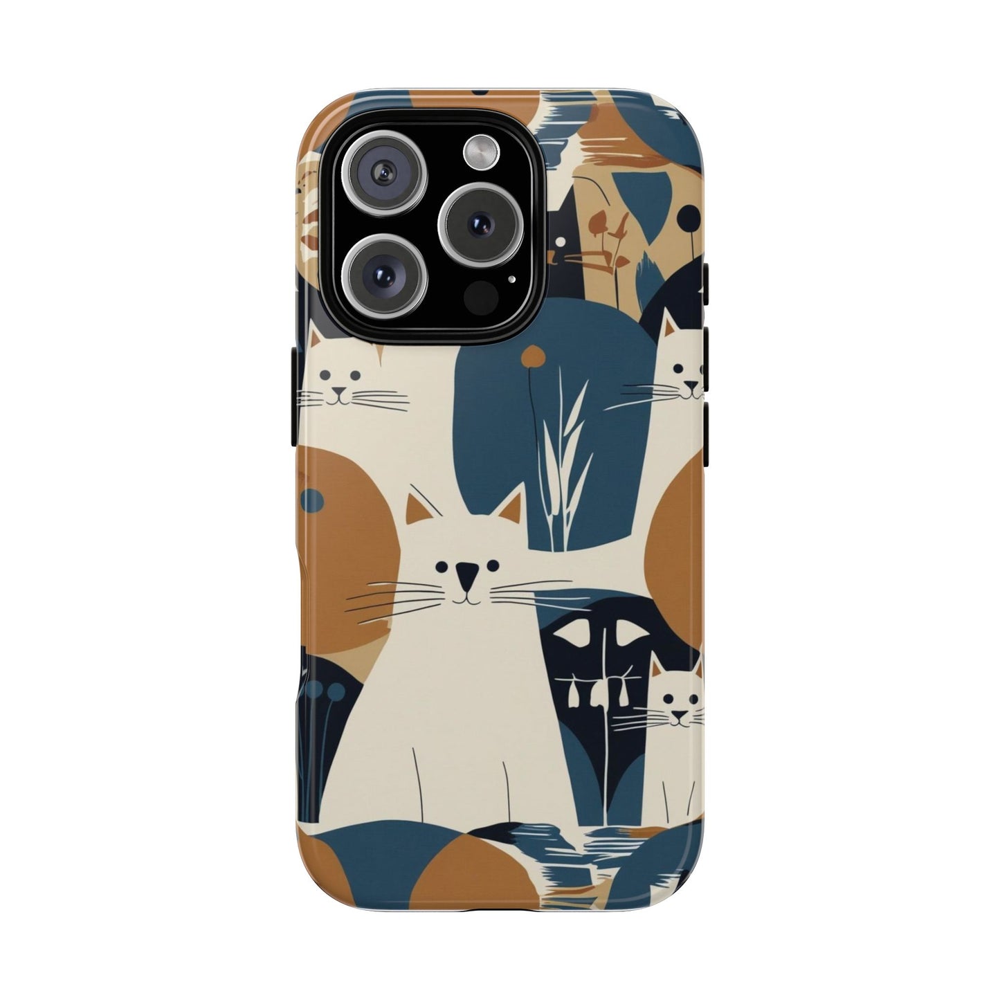 Cat Pattern Phone Case – Retro Abstract Cats Protective iPhone Cover