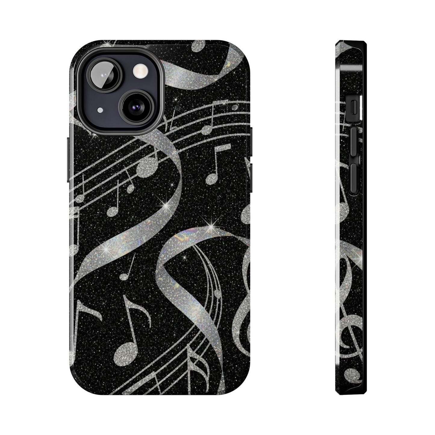 Musical Notes Tough Phone Case – Glitter Black Musician Phone Cover