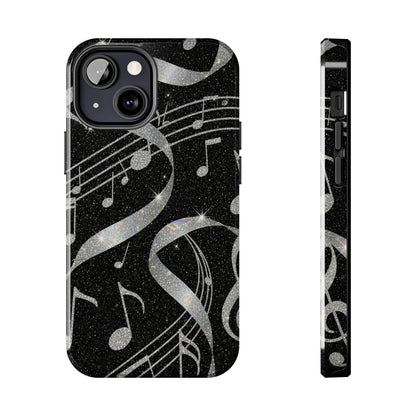 Musical Notes Tough Phone Case – Glitter Black Musician Phone Cover