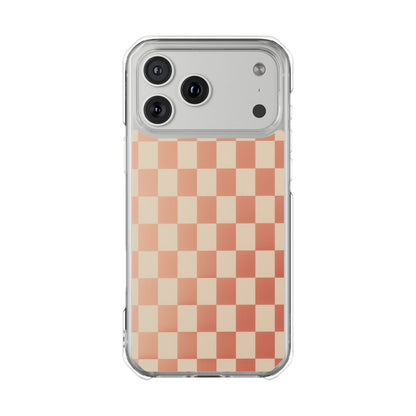 Clear Magnetic Phone Case — Peach Checkerboard Impact Protection
