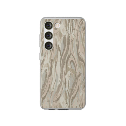 Neutral Marble Swirl Flexi Phone Case — Beige Abstract Protective Cover