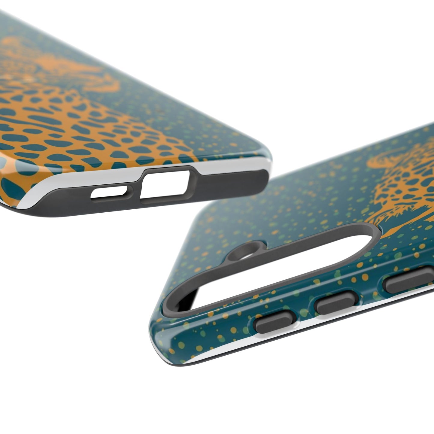 Leopard Spotlight Phone Case — Teal Gold Animal Print Protective Cover