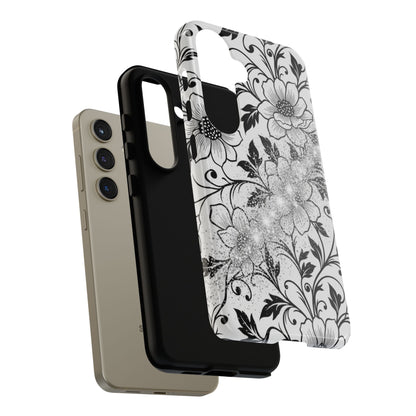 Floral Lace Phone Case — Black & White Vintage Flower Protective Case
