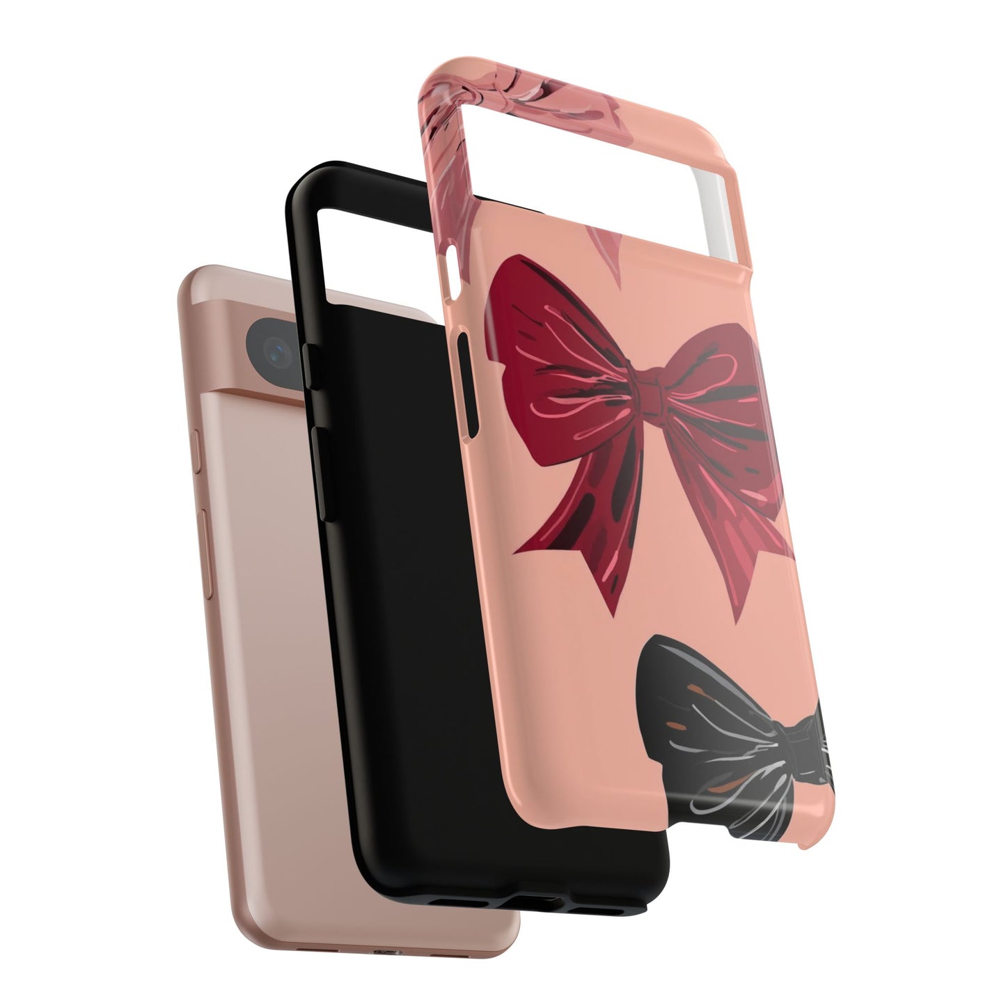Bow Pattern Tough Phone Case — Pink, Red & Black Decorative Bows