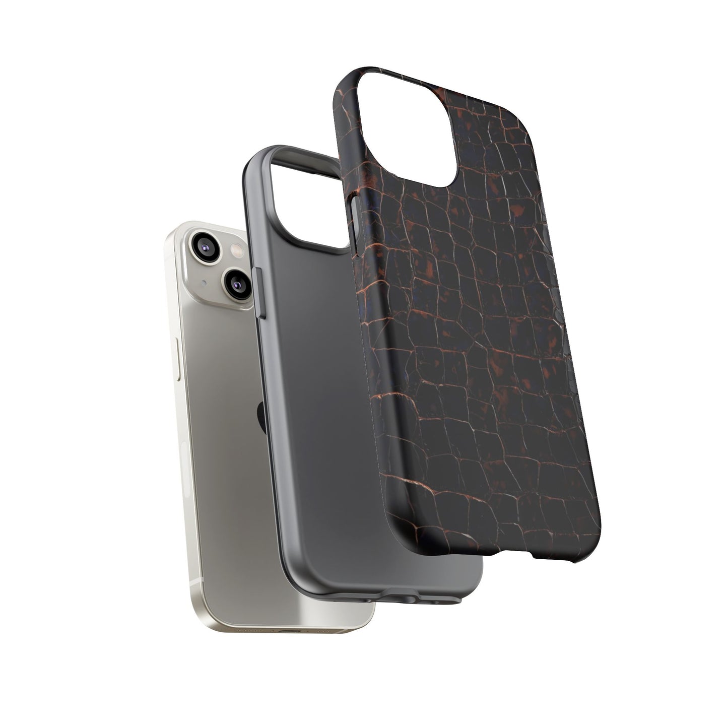Croc-Embossed Tough Phone Case — Shockproof Black Alligator Texture