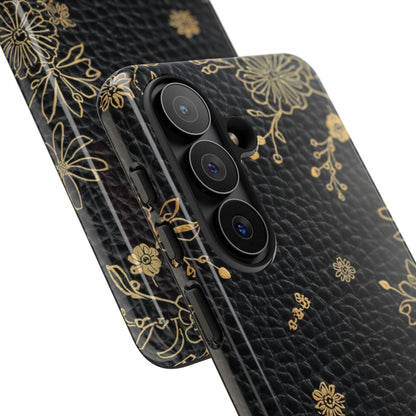 Floral Gold Foil Leather Texture Tough Phone Case