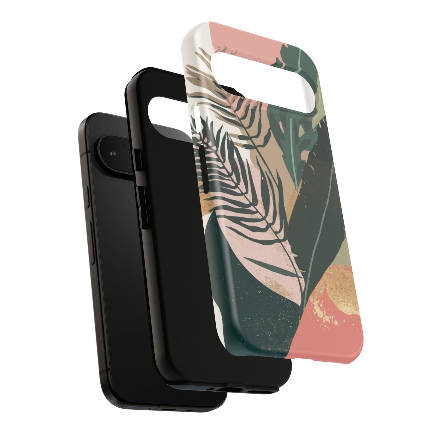 Tropical Leaf Tough Phone Case — Abstract Pink & Green Botanical Protective Cover