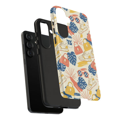 Tough Cases: Retro Summer Pattern Phone Case – Sunglasses, Sneakers & Tropical Leaves