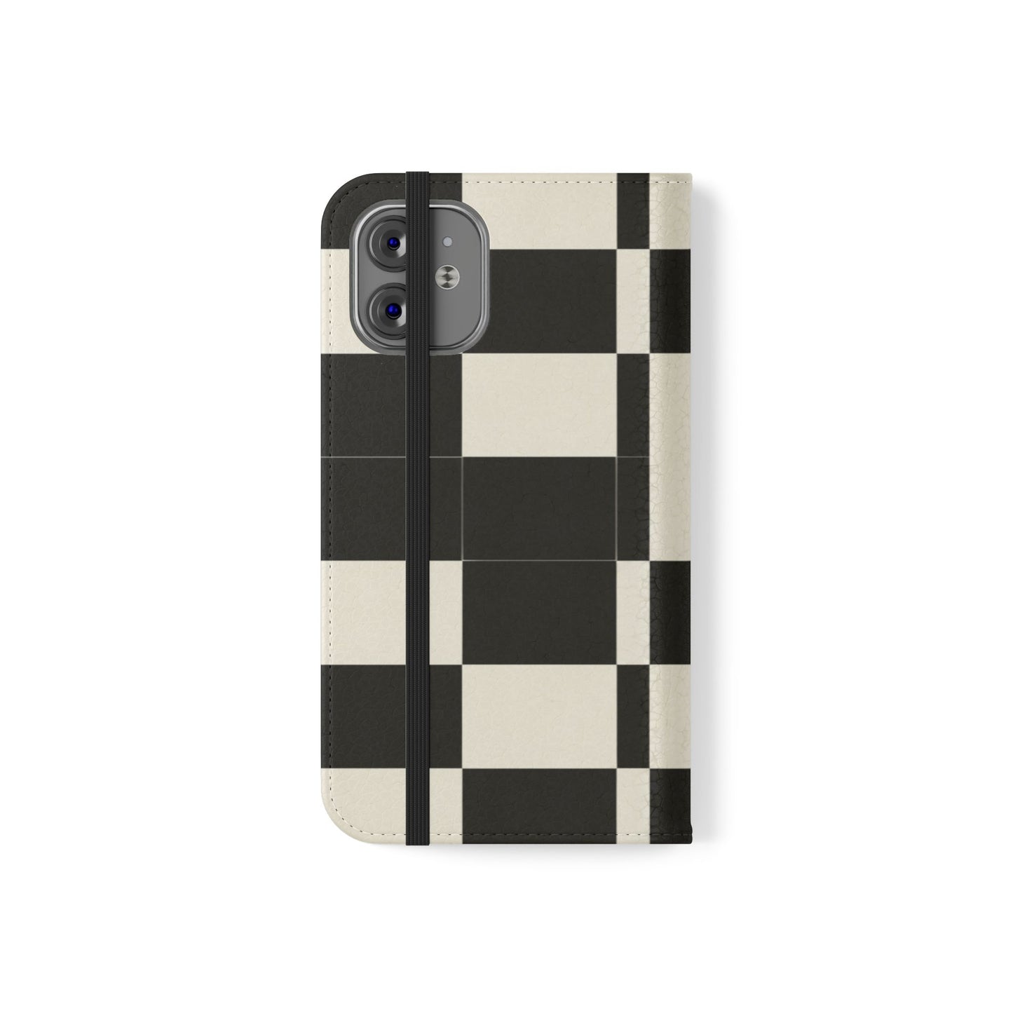 Checkered Flip Phone Case – Black & Cream Retro Grid Wallet Case