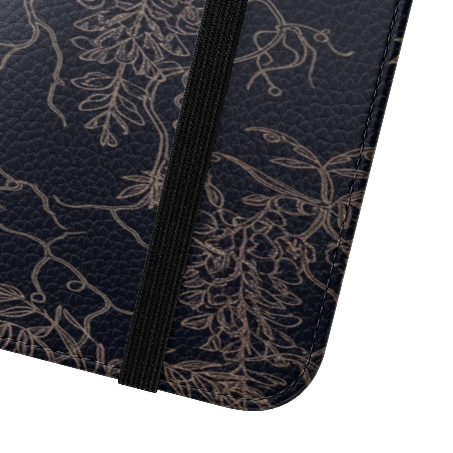 Botanical Noir Flip Phone Case — Dark Floral Wallet Cover with Card Slots