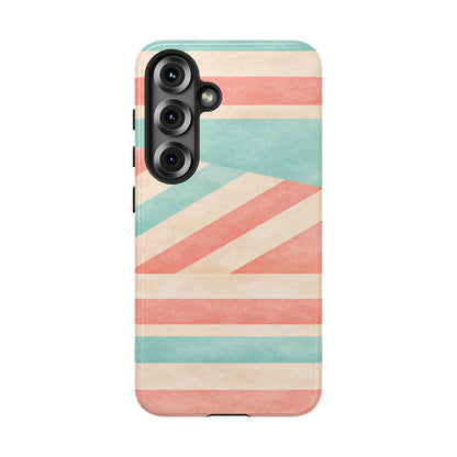 Pastel Stripes Tough Phone Case – Retro Coral & Teal Protective Cover