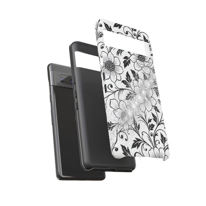 Floral Lace Phone Case — Black & White Vintage Flower Protective Case