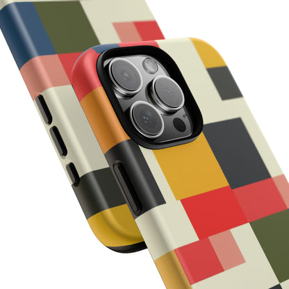 Abstract Color Block Tough Phone Case — Retro Geometric Protective Cover