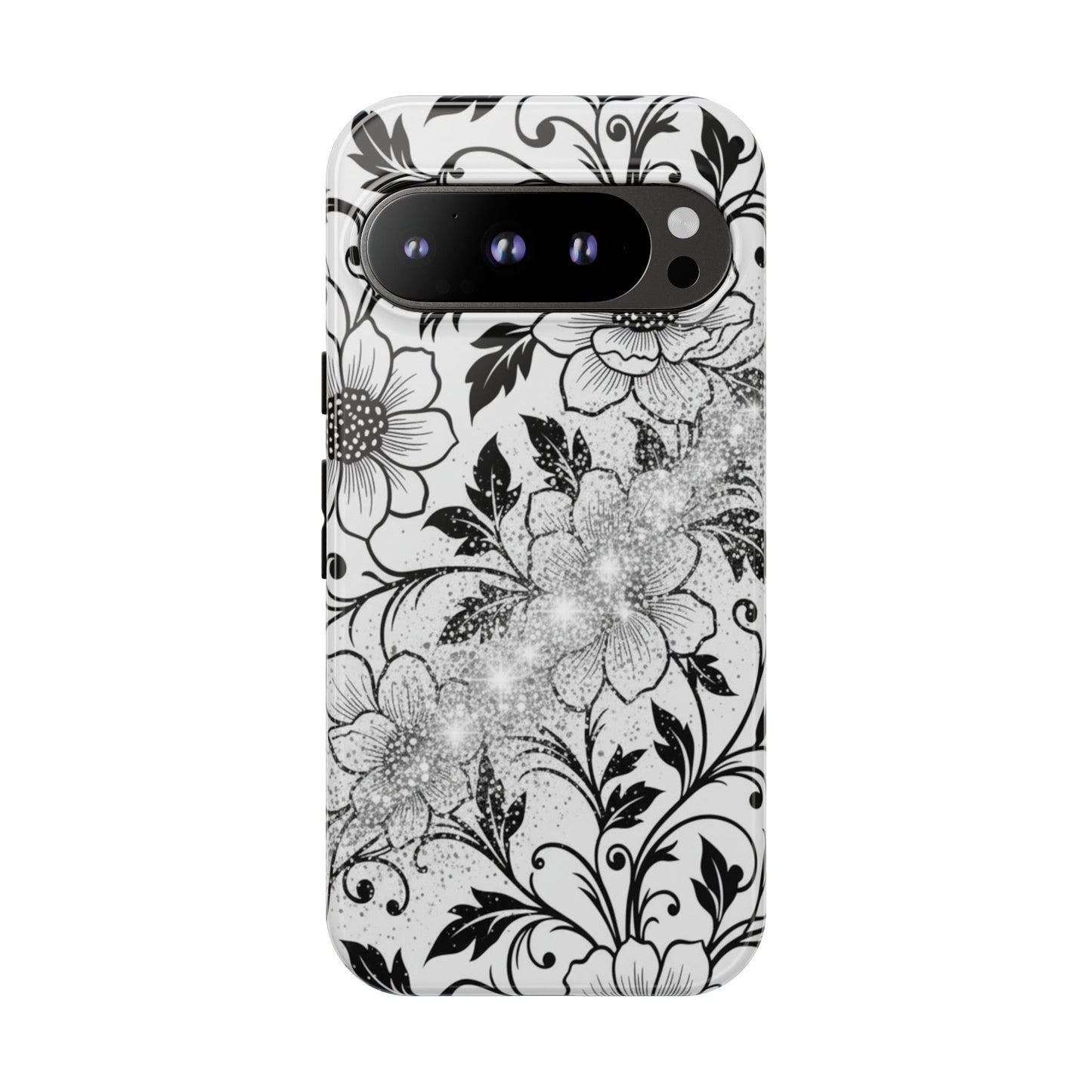 Floral Lace Phone Case — Black & White Vintage Flower Protective Case