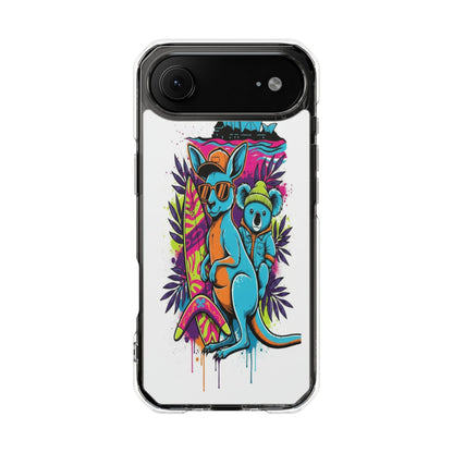 Clear Magnetic Phone Case — Colorful Surfing Kangaroo & Koala Art