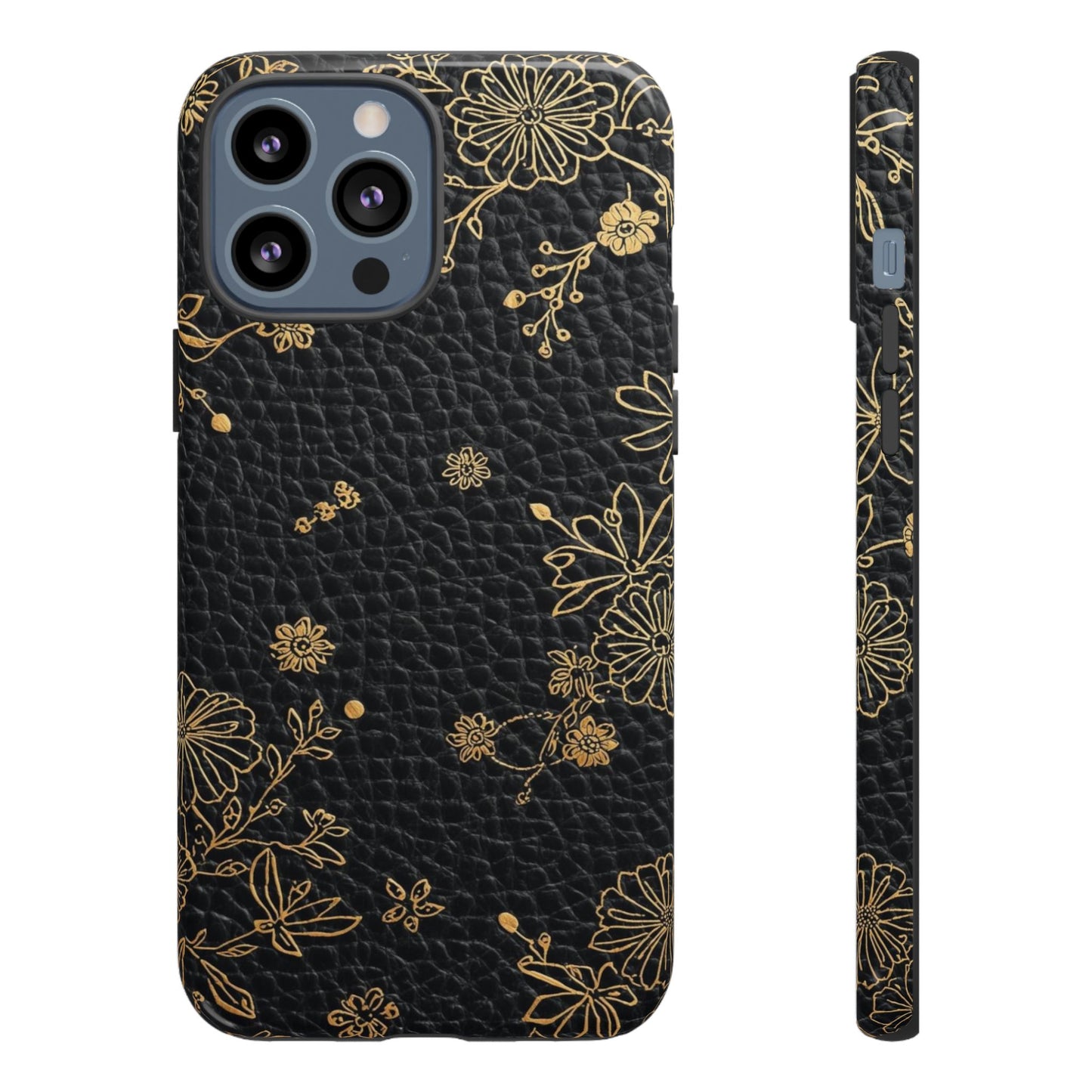 Floral Gold Foil Leather Texture Tough Phone Case