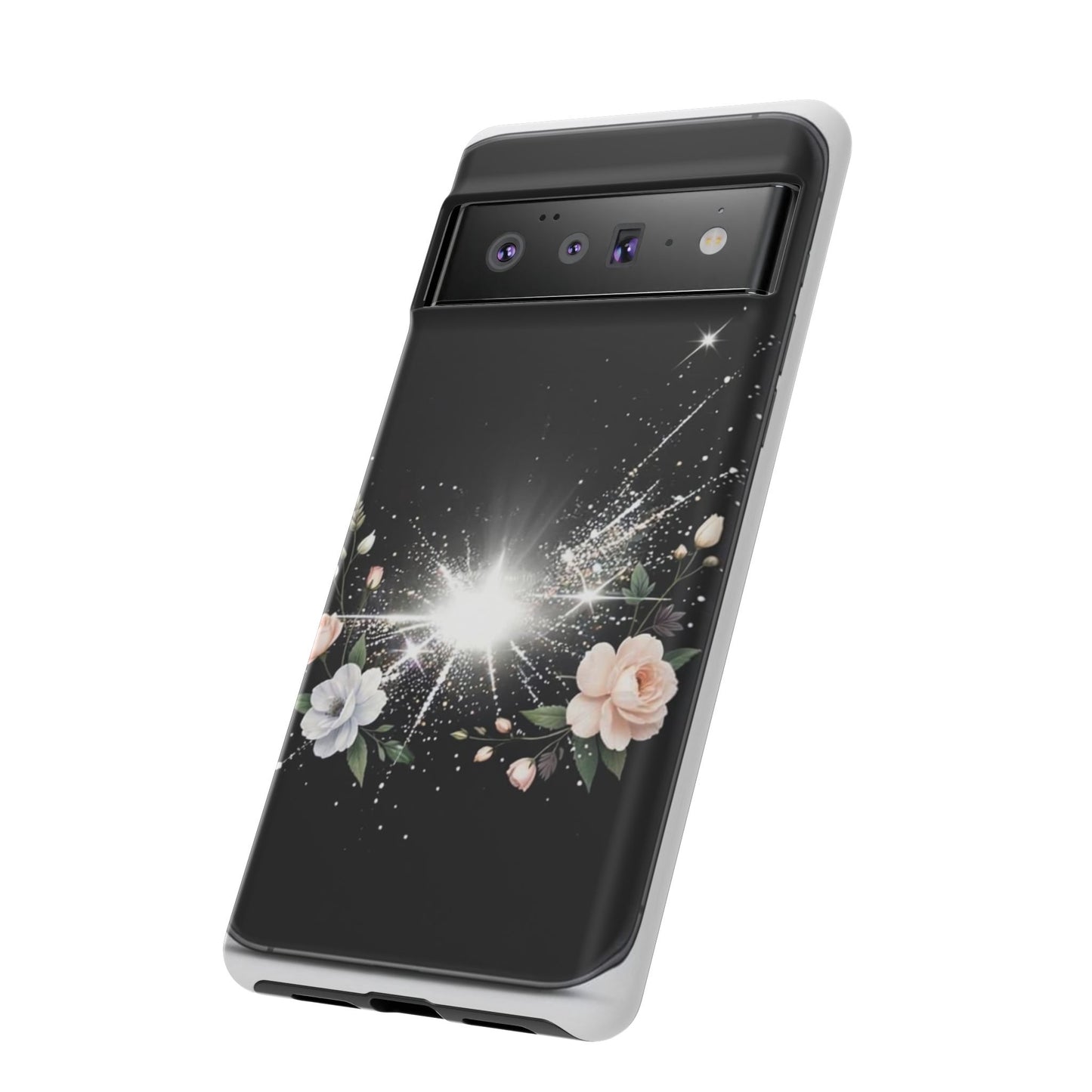 Floral Burst Phone Case — Protective Black Sparkle Design