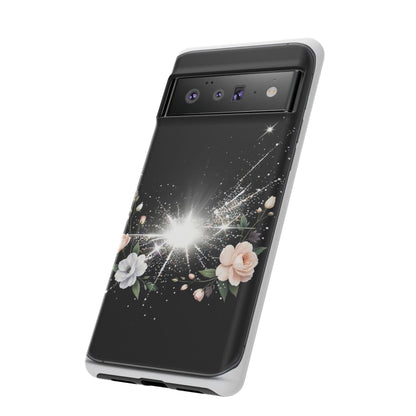 Floral Burst Phone Case — Protective Black Sparkle Design