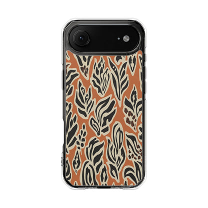 Clear Magnetic Phone Case — Earthy Abstract Leaf Pattern