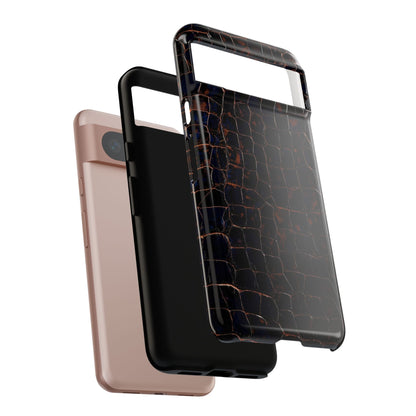 Croc-Embossed Tough Phone Case — Shockproof Black Alligator Texture