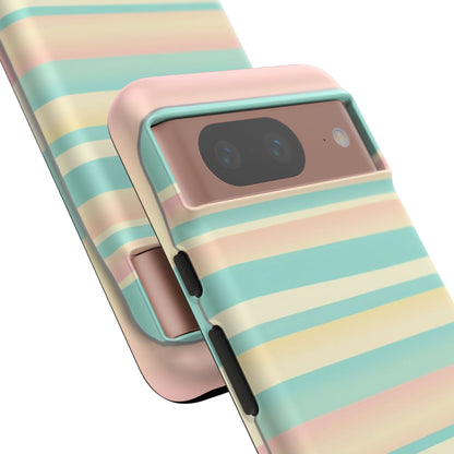 Pastel Striped Tough Phone Case — Mint, Peach & Cream Protective Cover
