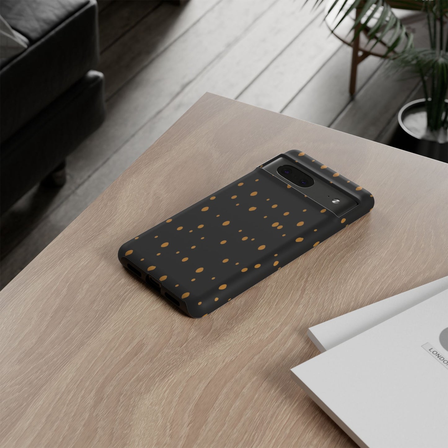 Black & Gold Dot Tough Phone Case — Protective Sparkle Pattern
