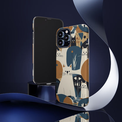 Cat Pattern Phone Case – Retro Abstract Cats Protective iPhone Cover