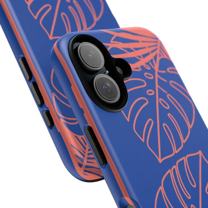 Tropical Monstera Phone Case — Blue & Coral Leaf Protective Cover