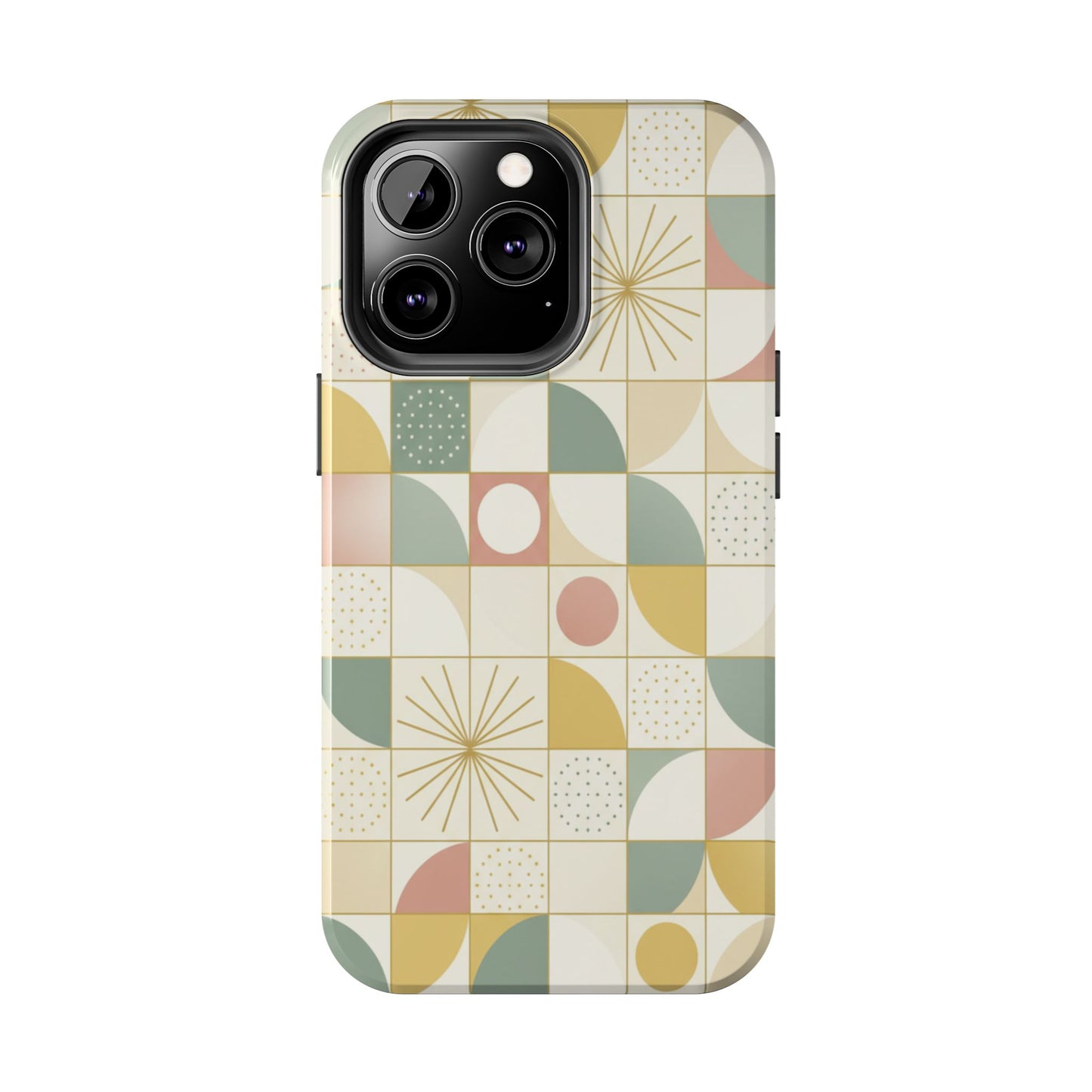 Retro Geometric Tough Phone Case — Pastel Midcentury Pattern