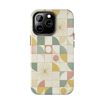 Retro Geometric Tough Phone Case — Pastel Midcentury Pattern