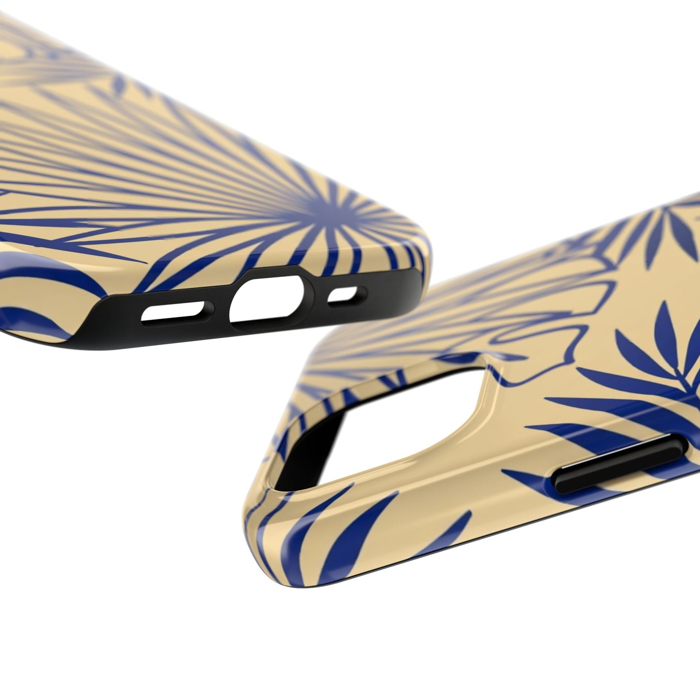 Tropical Palm Pattern Tough Phone Case — Navy Blue Fan Leaves on Sand
