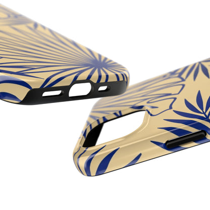 Tropical Palm Pattern Tough Phone Case — Navy Blue Fan Leaves on Sand