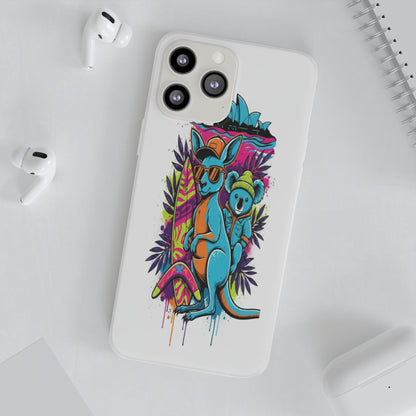 Kangaroo & Koala Surf Phone Case — Neon Aussie Beach Vibes Flexible Case
