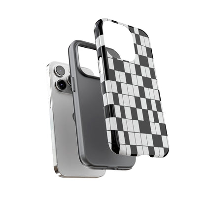 Crossword Grid Phone Case — Black & White Puzzle Pattern Tough Phone Cover