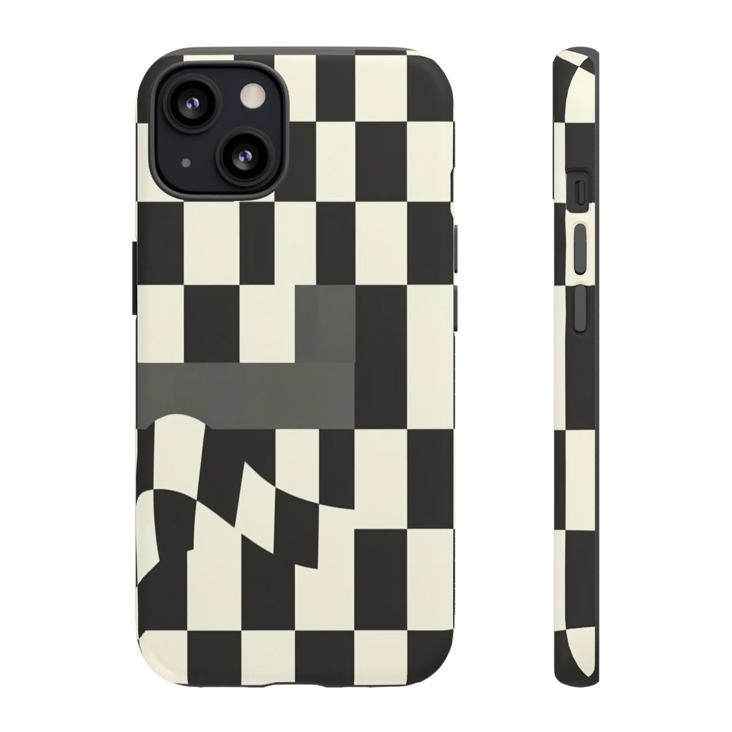 Checkerboard Wave Phone Case — Black & Cream Graphic Tough Case